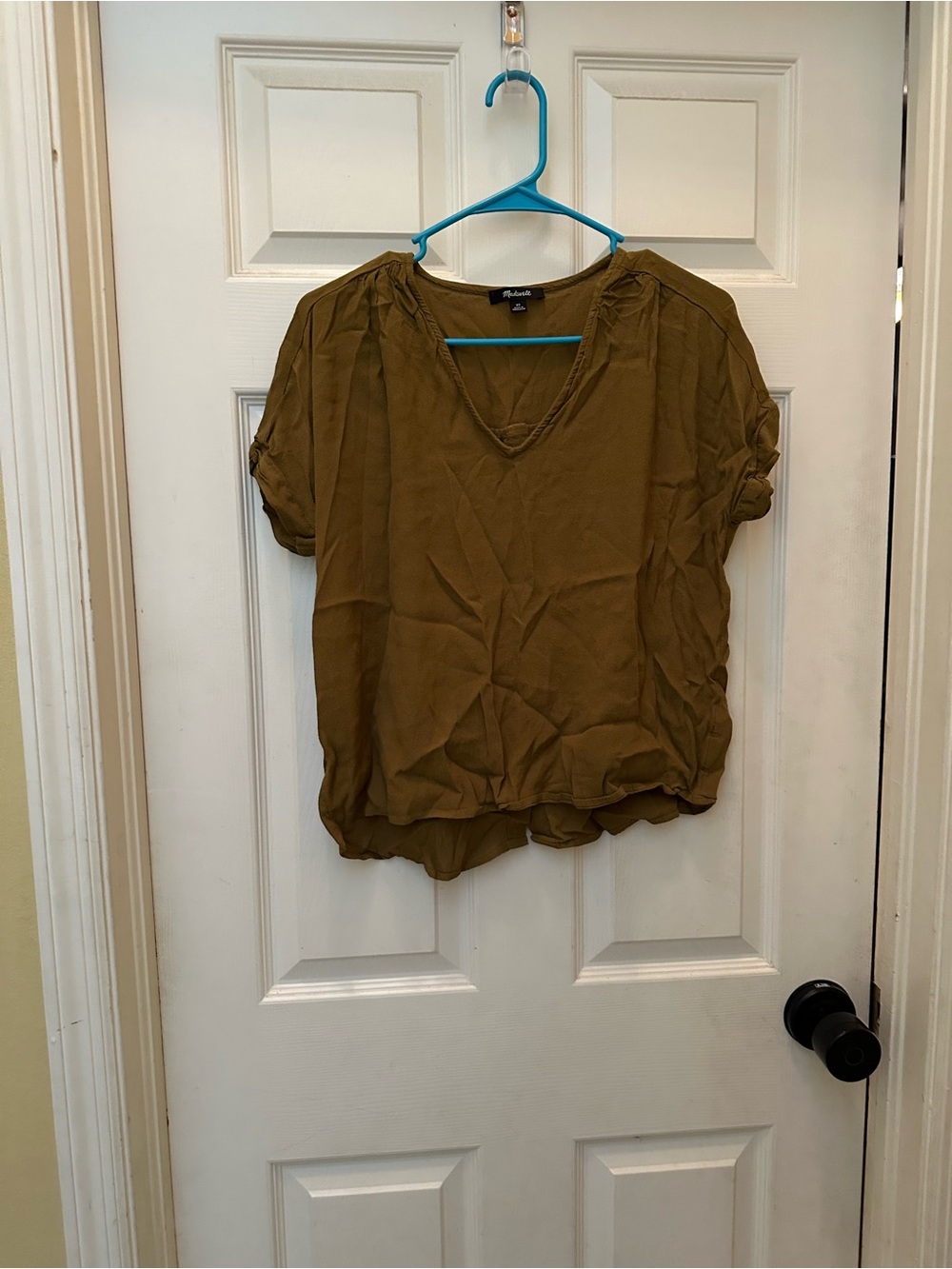 Madewell . Olive Green V-Neck Short Sleeve Blouse
